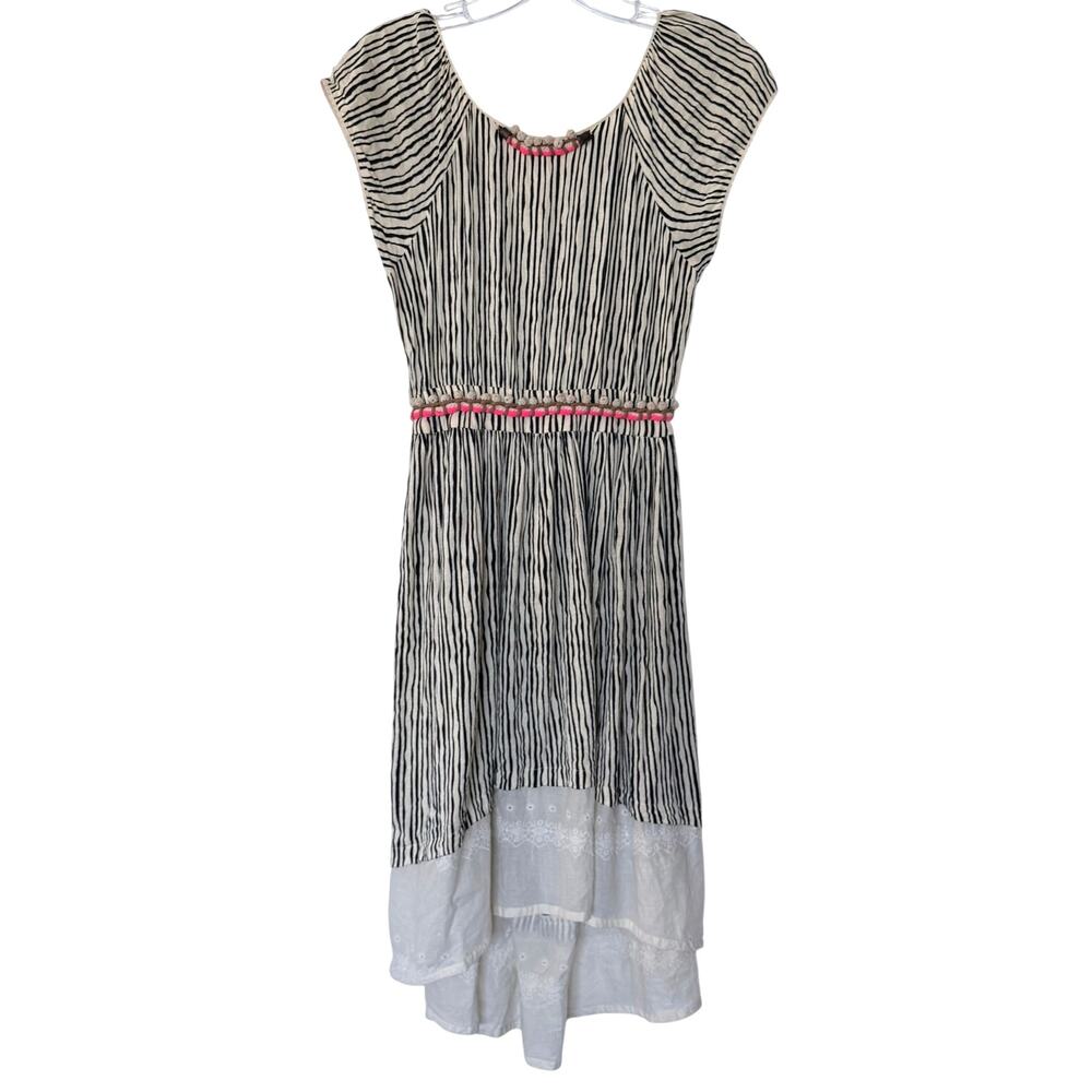 Vineet Bahl x Anthropologie Embellished Striped Midi Dress Lace Hem Back Cutout - Picture 2 of 10